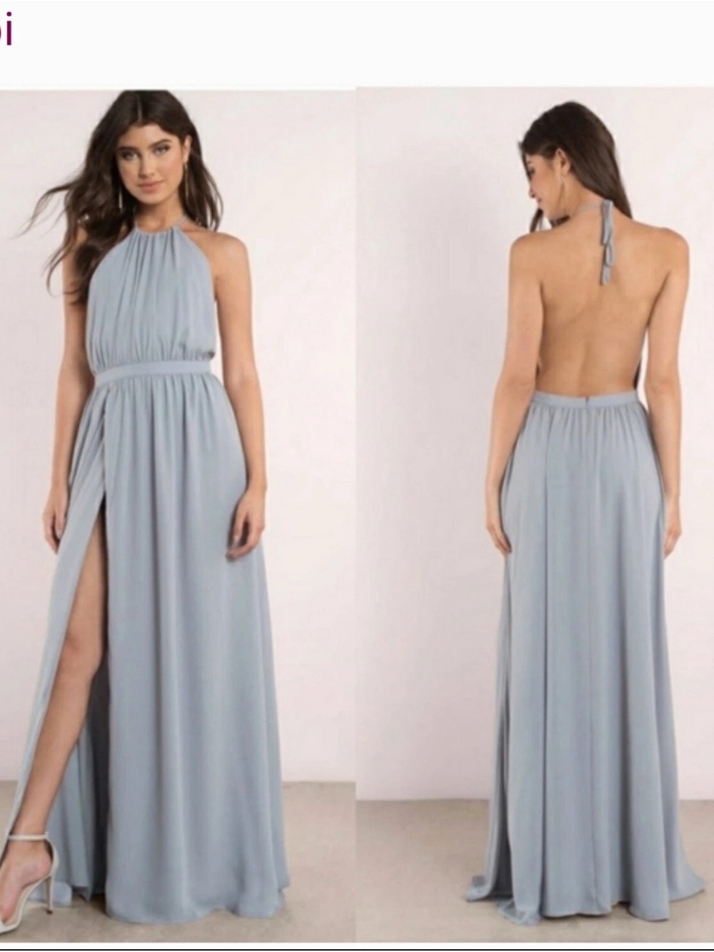 Tobi Women’s Gray Halter Backless Maxi Dress Formal Size Medium New bridesmaid